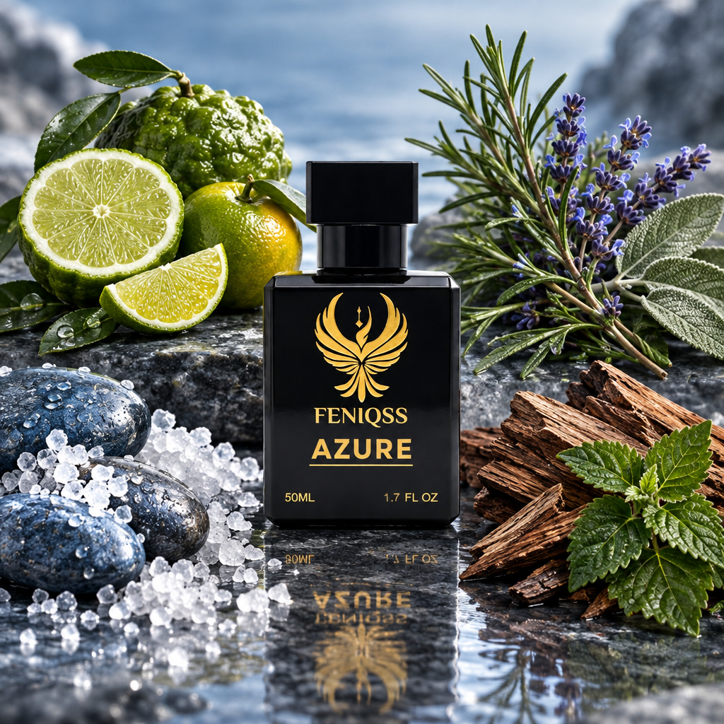 FENIQSS AZURE doftnoter: bergamott, mandarin, rosmarin, lavendel, salvia, cederträ