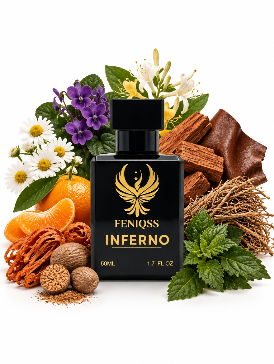 FENIQSS INFERNO parfym 50 ml med kamomill, mandarin, sandelträ och läder
