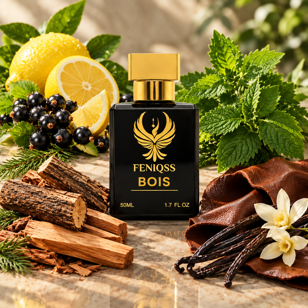 FENIQSS BOIS doftnoter: citron, svarta vinbär, patchouli, cederträ, läder, vanilj
