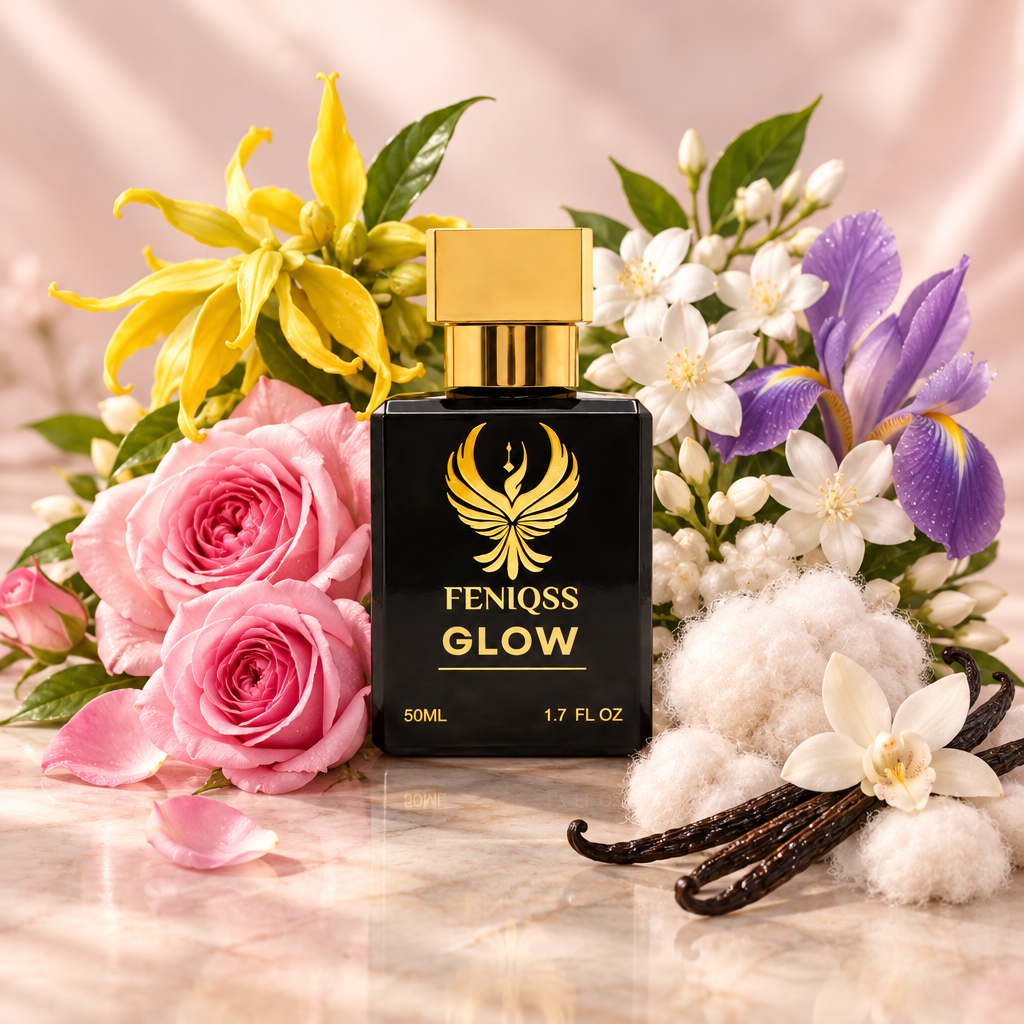 FENIQSS GLOW doftnoter: ylang-ylang, ros, jasmin, iris, vit mysk, vanilj