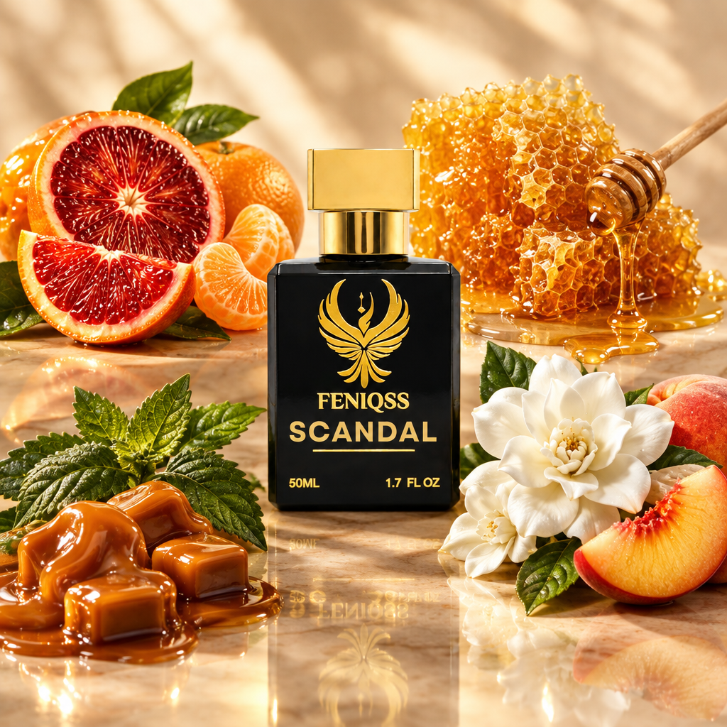 FENIQSS SCANDAL doftnoter: blodapelsin, mandarin, honung, gardenia, persika, karamell