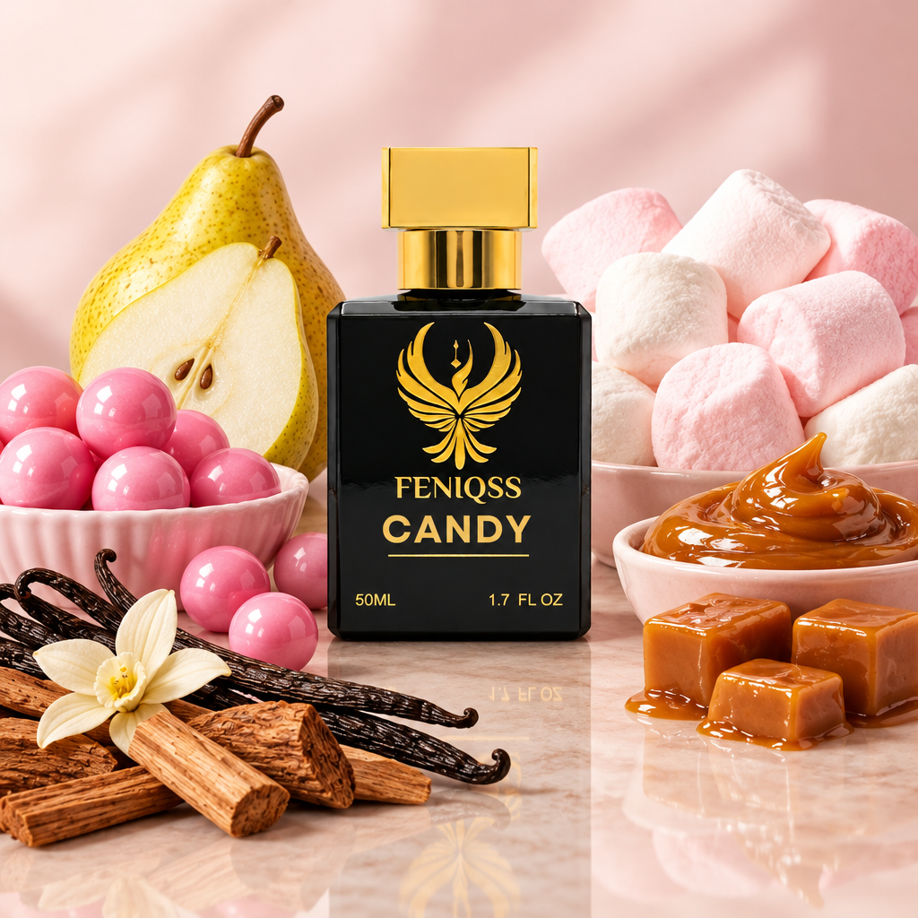 FENIQSS CANDY doftnoter: bubbelgum, päron, marshmallow, karamell, vanilj, sandelträ