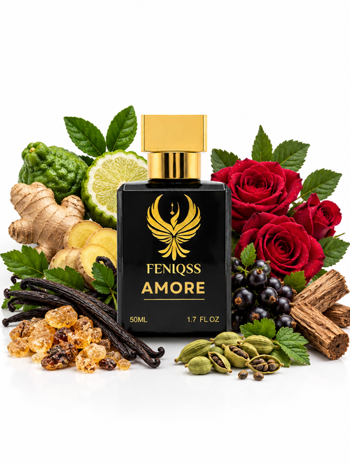FENIQSS AMORE parfym 50 ml med bergamott, ingefära, ros, kardemumma och vanilj