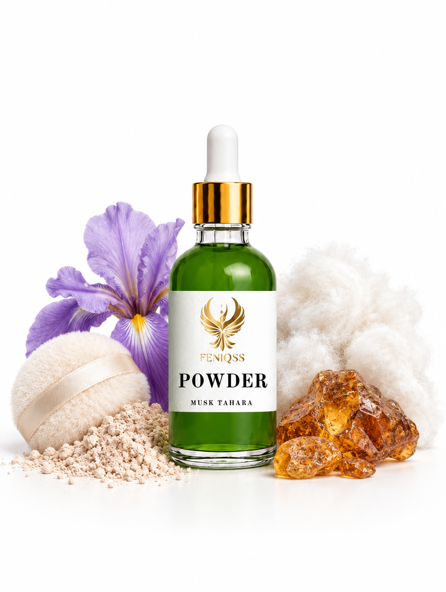 FENIQSS MUSK POWDER parfymolja med puder, iris, vit mysk och bärnsten
