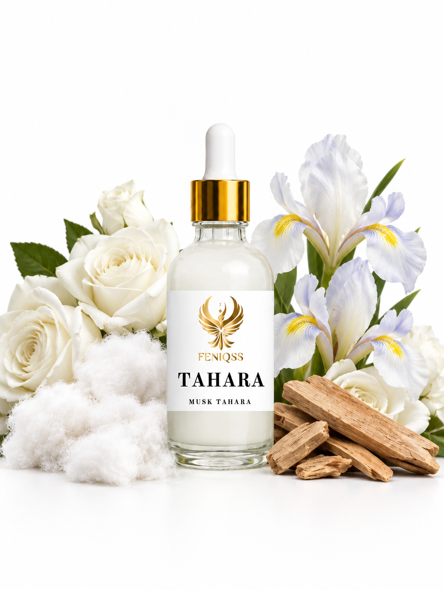 FENIQSS MUSK TAHARA parfymolja med vit mysk, vit ros, iris och sandelträ