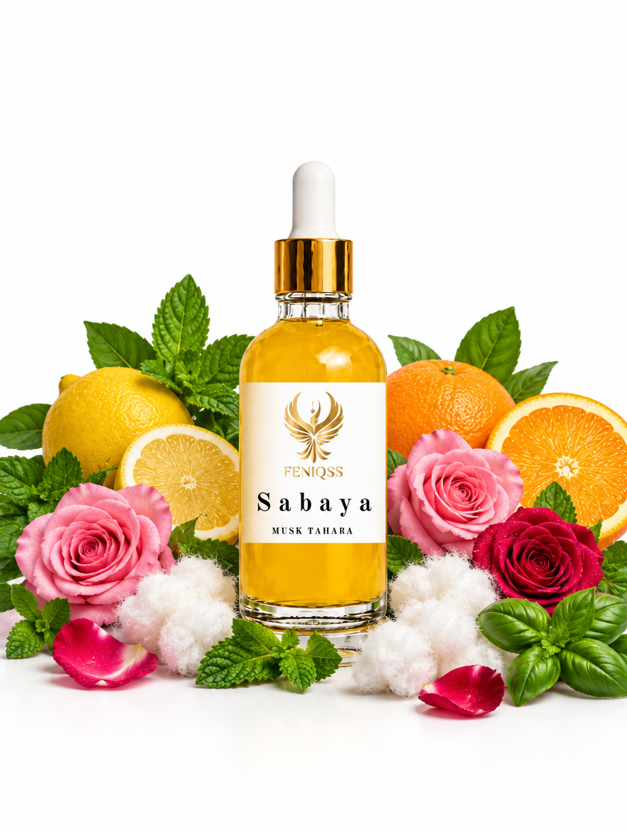 FENIQSS MUSK SABAYA parfymolja med citrus, gröna blad, ros och vit mysk