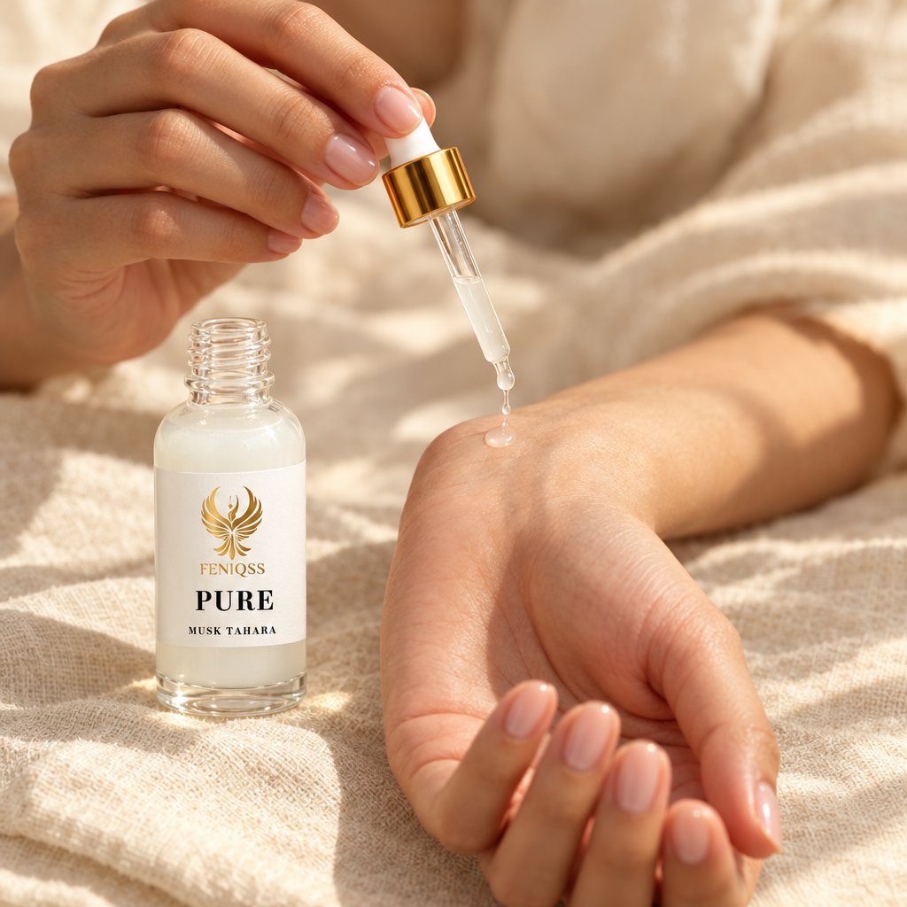 En droppe FENIQSS MUSK PURE på handleden