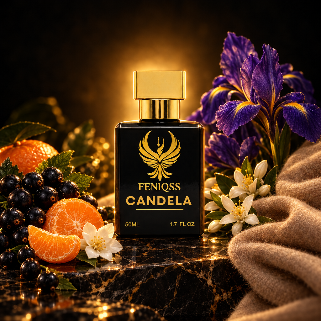 FENIQSS CANDELA damparfym med svarta vinbär, jasmin, iris och apelsinblom