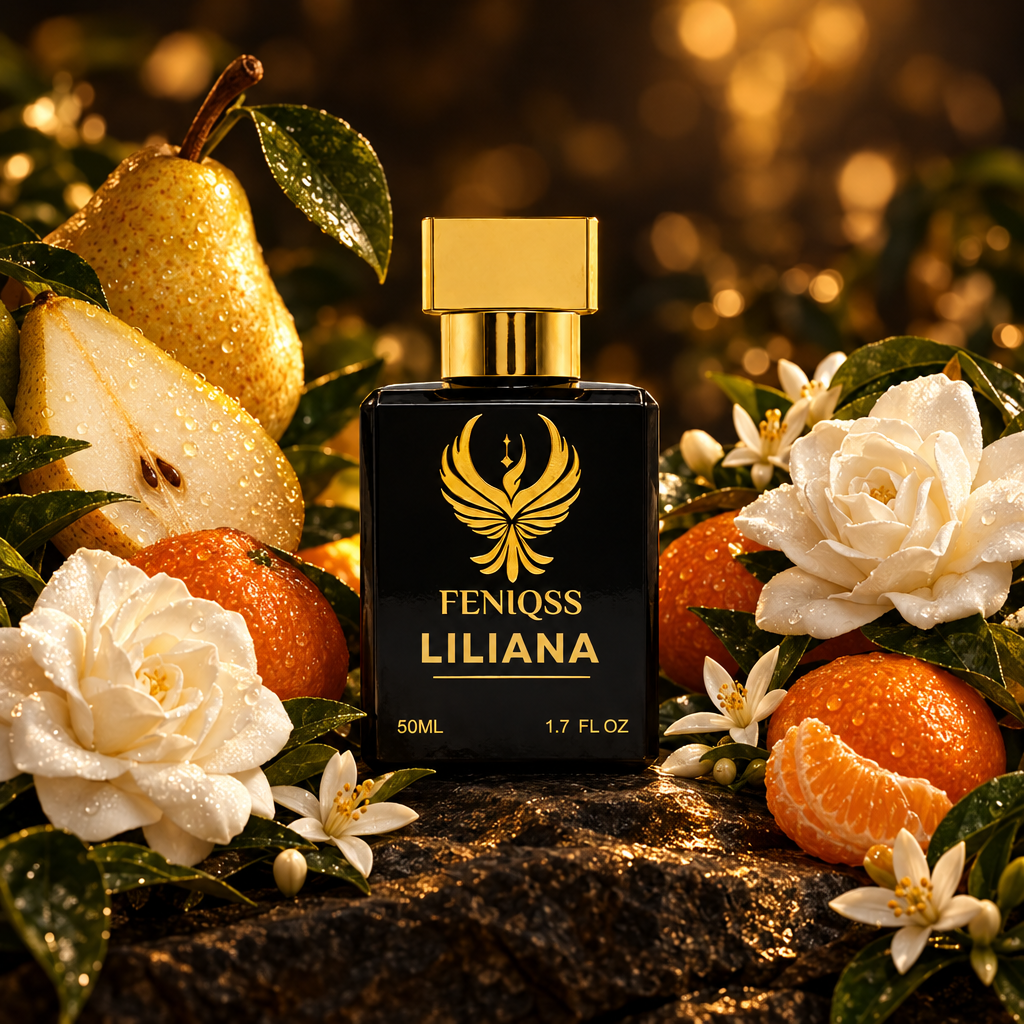 FENIQSS LILIANA närbild med päron och vita blommor