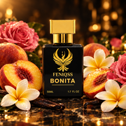 FENIQSS BONITA närbild med persikor och frangipani
