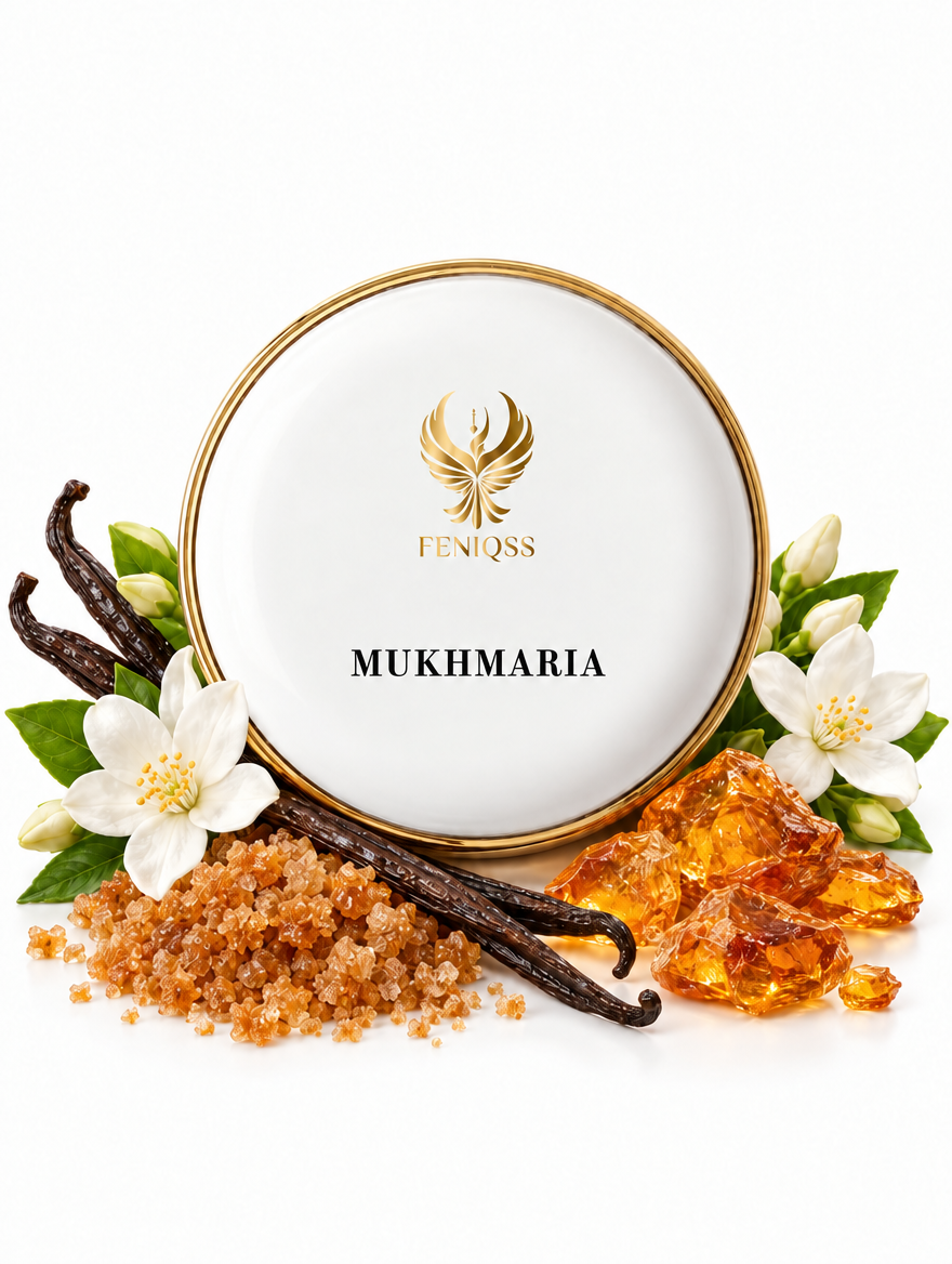 FENIQSS AURA mukhmaria 30 g – vit burk med vanilj, jasmin och bärnsten